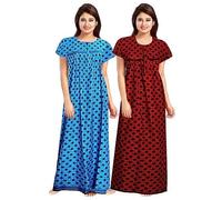 SATYA EXPORTS Chemise de nuit pour femme 100 % coton imprimé floral longueur cheville Maxi Nighty Tissu doux Vêtements de nuit pour femmes (Multicolore, lot de 2), multicolore, taille unique