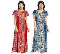 SATYA EXPORTS Robe de nuit maxi imprimée Peignoir 100 % coton pour femme - Tissu doux - Vêtements de nuit - Taille unique - Photo de 2, multicolore