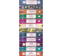 Satya Lot de 12 paquets d'encens Nag-Champa Bois de santal sacré Patchouli mystique Rose Vanille Prana Naturel French-Lavande Opium Égyptien Jasmin Champa