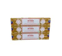 Satya Lot de 3 paquets de 20 bâtons d'encens Myrrhe Parfum résine sacrée pour la protection spirituelle et la mise à la terre
