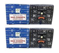 Satya Lot de 4 boîtes de 12 cônes d'encens aromatiques Encens Super Hit et Nag Champa Parfum délicat