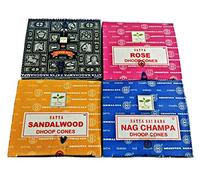 Satya Lot de 4 boîtes de cônes d'encens - Nag Champa, Rose, Bois de santal et Superhit