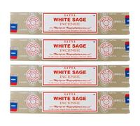 Satya Lot de 4 paquets de bâtons d'encens Sauge Blanche 15 g | Pour la méditation, le yoga, la guérison, l'aromathérapie, la relxation, la spiritualité |