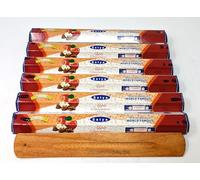 Satya Lot de 6 paquets de 20 paquets de bâtons d'encens pomme cannelle (120 bâtons au total) sans charbon - Arôme festif doux et épicé - Comprend un brûleur en bois JRose - Pour la relaxation, la