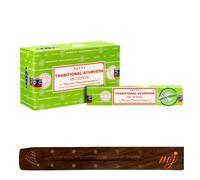 Satya Nag Champa Bâtons d'encens Traditionnel Ayurveda avec porte-encens, boîte complète, pour l'aromathérapie, le spa, le yoga, les mariages, la méditation, la guérison, la positivité et la