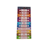 Satya Nag Champa encens Set 12x15gram comprend: Nag Champa, Super Hit, Oodh, Positive Vibes, Namaste, Champa, Opium, Reiki, la