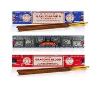Satya Nag Champa Lot de 3 paquets d'encens 15 g comprenant : Nag Champa, Super Hit, Dragons Blood