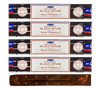Satya Nag Champa Lot de 4 bâtons d'encens à l'opium noir avec porte-encens M&J pour aromathérapie, spa, yoga, mariages, méditation, guérison, positivité et relaxation