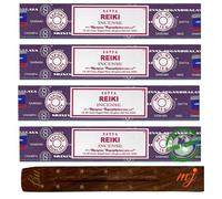 Satya Nag Champa Lot de 4 bâtons d'encens Reiki avec porte-encens, pour aromathérapie, spa, yoga, mariages, méditation, guérison, positivité et relaxation
