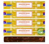 Satya Nag Champa Lot de 4 paquets de bâtons d'encens Arabian Musk avec porte-encens, pour l'aromathérapie, le spa, le yoga, les mariages, la méditation, la guérison, la positivité et la relaxation