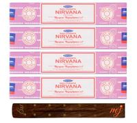 Satya Nag Champa Nirvana Lot de 4 paquets de bâtons d'encens Nirvana avec porte-encens, pour l'aromathérapie, le spa, le yoga, les mariages, la méditation, la guérison, la positivité et la relaxation