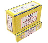 SATYA Nag Champa Seven Chakra Agarbatti | Bâtons d'encens Masala roulés à la main | 12 paquets de 15 g chacun dans une boîte | Produit de qualité
