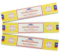 Satya Nag Champa Seven Chakra Lot de 3 paquets de bâtonnets d'encens