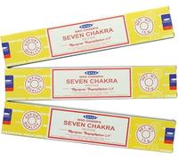 Satya Nag Champa Seven Chakra Lot de 3 paquets de bâtons d'encens 100 % naturels faits à la main pour soulager le stress, la décoration spirituelle, l'estompage et la méditation