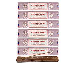 Satya Positive Vibes Bâtons d'encens - Lot de 6 parfums avec support pour bâtons d'encens Nakshatra | Chaque boîte de 15 g Joss Stick à combustion longue durée | pour la méditation yoga aromathérapie