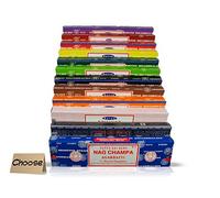 Satya SAI BABA - Nag Champa Assortiment de 12 boîtes d'encens de 15 g, comprend Nag Champa, rose, sauge blanche, patchouli, bois de santal, tulsi, lavande, musc, opium, fleur de jasmin, chmpa et vania