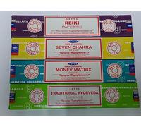 Satya Sterling Effectz Lot de 4 bâtons d'encens Ayurveda traditionnelle, matrice d'argent Reiki, sept chakras