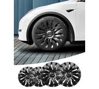 Satz Von 4 Ersatz 19" Radkappen kompatibel mit Tesla Model y Matt Schwarz (Cyclone Turbine Style)