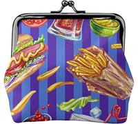 Sauce and Hot Dogs in Blue Stripes Porte-Monnaie en Cuir pour Femme, Petite Pochette à la Monnaie avec Fermoir à Fermeture Kiss-Lock Fermeture à Boucle Portefeuille pour Cadeau Fille