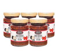 Sauce pesto rouge avec truffe noire, piment, tomates séchées au soleil, pesto gourmet avec truffe, goût italien traditionnel dans une sauce à pâtes crémeuse avec huile d'olive (5 x 80g)
