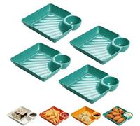 Sauce Separated Plate, Chips and Salsa Serving Dish Plates, Reusable Dipping Plates, Dumpling Plate with Dipping Saucer For Sushi, Chips, Fried Chicken Nuggets (Green)