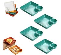 Sauce Separated Plate,Japanese Dumpling Plate with Dipping Sauce Compartment,Simple Square Snack Sauces Separated Plastic Dish Plates for Party and Everyday Dining (Green)