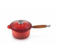 Saucier en fonte émaillée avec poignée bois avec couvercle 18 cm rouge Cerise