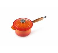 Saucier en fonte émaillée avec poignée bois avec couvercle 18 cm Volcanique