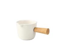 Saucière Petit pichet à lait en céramique avec manche bois, gobelet trempette multi-usages, saucière