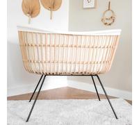saudara collections - Berceau bébé Java en rotin Naturel | Pieds métal Noir | Couffin Amovible, Habillage en Double Gaze de Coton écru | Lit bébé adapté pour nourissons - Confortable et Design