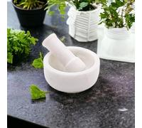 SAUDEEP INDIA Ensemble de mortier et pilon en granit blanc en marbre Imam Dasta, Ohkli Musal, Kharal ou Khalbatta ou mélangeur et broyeur pour cuisine blanc, 10,2 x 7,6 cm