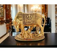 SAUDEEP INDIA Statue de vache et de veau Kamdhenu en métal oxydé avec Bal Gopal | Idole Gau MATA Bachda avec bébé Krishna pour la chance | Cadeau, article de décoration d'intérieur, Vastu, religieux
