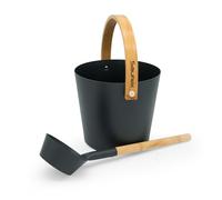 Sauflex Kit d'accessoires pour sauna : seau en aluminium de 4 l et truelle de 42 cm, poignées en bambou (anthracite)