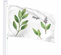 Sauge Drapeau Décor 0,9 x 1,5 m Floral Plante Feuille Bourgeon Grain Botanique Nature Herbe Branche Ligne Courbe Cercle Polyester Motif Imprimé Décoration Extérieure pour Maisons et Jardins