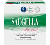 Saugella Cotton Touch Serviettes Extra-Fines Avec Ailettes Nuit 12 Pièces
