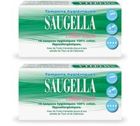 Saugella - Cotton Touch Tampons Hygiéniques sans Applicateur Flux Importants- 100% Coton Hypoallergéniques, Confort et Sécurité Enrichis en Thymol Huile d'Amande Douce Pack de 16 Tampon(S) 2x16 pc(s)