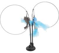 Saugkatze Feder Zauberstab Spielzeug Doppelende abnehmbarer Stahldraht Interaktiver Teaserstab für blaue Fliegende Fisch und graue Maus in Innenräumen