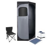 Sauna à vapeur portable 1350 W 3 l 5-60 min 9 niveaux de chauffage pliable corps entier intérieur spa pentagonal tente chaise pliante tapis télécommande UE 220 V