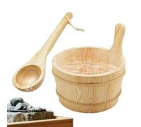 Sauna Bucket and Ladle Set, Wooden Leakproof Bath Accessories, 4L Capacity Steam Bucket, Natural Wood Design, Ideal for Garden, Hotel, Outdoor, Backyard, Apartment, Home