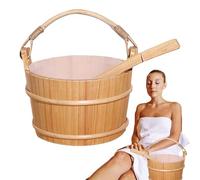 Sauna Bucket and Ladle, Wooden Sauna Set, Portable Bathing Spoon with Long Handle, 11,81 x 8,66 x 6,3 pouces Sturdy Container, Steam Bath Bin for Home, Spa, Shower Use