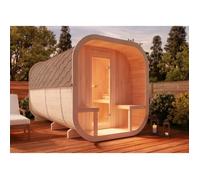 Sauna design FinnTherm ScandiCube Deluxe | sauna extérieur | ronde, construction en madriers, sauna en forme de tonneau
