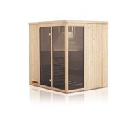 Sauna finlandais 2 fenêtres vitrées AFO 4/5 places 194x194 x H.199 cm-Beige-Beige-194.00 --