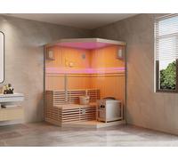 Sauna finlandais d'angle vitré à leds - 3/4 places - L150 x P150 x H200 - KALSOY
