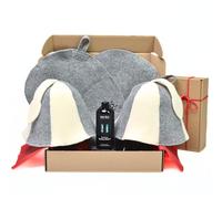 SAUNA GURU Coffret cadeau pour sauna - 2 chapeaux de sauna, 2 coussins d'assise de qualité supérieure en feutre de laine et infusion d'eucalyptus - Kit d'accessoires de sauna naturels pour la détente