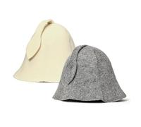 SAUNA GURU Lot de 2 bonnets de sauna en feutre de laine gris et blanc - Protégez votre tête de la chaleur - E-book en anglais (français non garanti) inclus