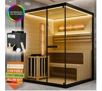 Sauna traditionnel noir - ARTSAUNA - Cabine moderne d'intérieur - Bois de hemlock - Verre de sécurité - Poêle 4 5 kW