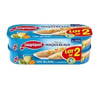 Saupiquet Filet Maquereaux Vin Blanc 2X176G - Les délicats filets de maquereaux en conserve - Saveurs marines dans un bain de vin blanc - Prêt à déguster - Format pratique - Lot De 2