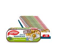 SAUPIQUET - Filets de Maquereaux Grillés aux Herbes de Provence - Riches en Oméga 3 - Issus d'une Pêche Traçabilité Garantie - 10 Conserves (120 g)