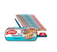 SAUPIQUET - Filets de Maquereaux Grillés Natures - Riches en Oméga 3 - Issus d'une Pêche Traçabilité Garantie - 10 Conserves (120 g)