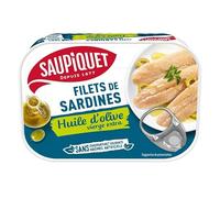 SAUPIQUET - Filets de Sardines à l'Huile d'Olive Vierge Extra - 100g de Saveur Intense pour vos Apéros et Salades - Conserve de Poisson de Qualité Supérie - Lot De 4 - Vendu Par Lot